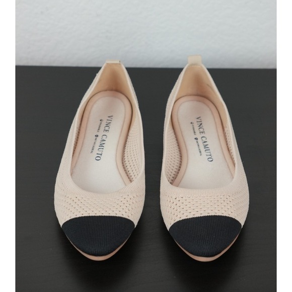 Vince Camuto Femils Women's Size 8 Knit Ballet Flats Beige Black Cap Toe - Picture 3 of 13